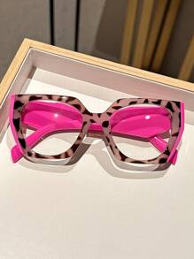 1 par de gafas con lentes transparentes con montura de estampado de leopardo en estilo cat-eye oversize Y2K para mujer, accesorios de gafas minimalistas transparentes de uso diario para mujeres - transparente - Ver 2