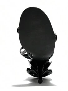 Women's  Ankle Strap Metallic Rose Heels - Single Round Toe Metallic/Holo, Patent Strappy High Heel For Special Events