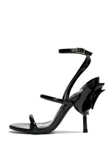 Women's  Ankle Strap Metallic Rose Heels - Single Round Toe Metallic/Holo, Patent Strappy High Heel For Special Events