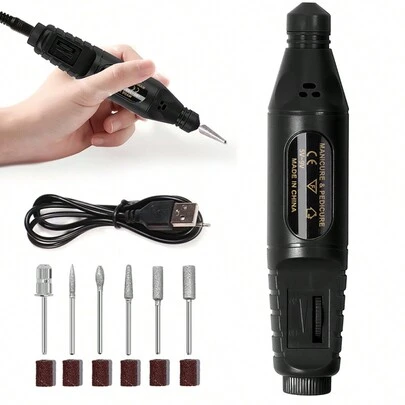 Nail Grinder, Electric Nail File Nail Drill Machine Kit Professional Nail Art Polish Machine Set, Usb Nail Polishing Equipment Nails Appliance Manicure Tool For Acrylic Nail Salon