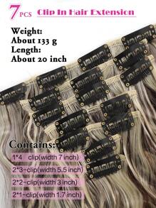 Extensiones de cabello de clip en 7 piezas, extensiones de cabello sintético largo ondulado estilo sirena con clip para mujeres y niñas - Color Piano - Ver 3