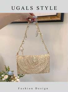 Bolso de compras de estilo ocioso, bolso con solapa tejida estilo bohemio con diseños de isla, bolso de playa de paja, bolso de embrague de noche de ratán para mujer, bolso de sobre de novia y fiesta, bolsa tote, bolso perfecto para fiesta, boda, baile de graduación, vestidos de baile de graduación, bolso de playa, perfecto para verano, vacaciones y uso diario, artículos de viaje imprescindibles
