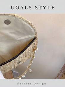 Bolso de compras de estilo ocioso, bolso con solapa tejida estilo bohemio con diseños de isla, bolso de playa de paja, bolso de embrague de noche de ratán para mujer, bolso de sobre de novia y fiesta, bolsa tote, bolso perfecto para fiesta, boda, baile de graduación, vestidos de baile de graduación, bolso de playa, perfecto para verano, vacaciones y uso diario, artículos de viaje imprescindibles