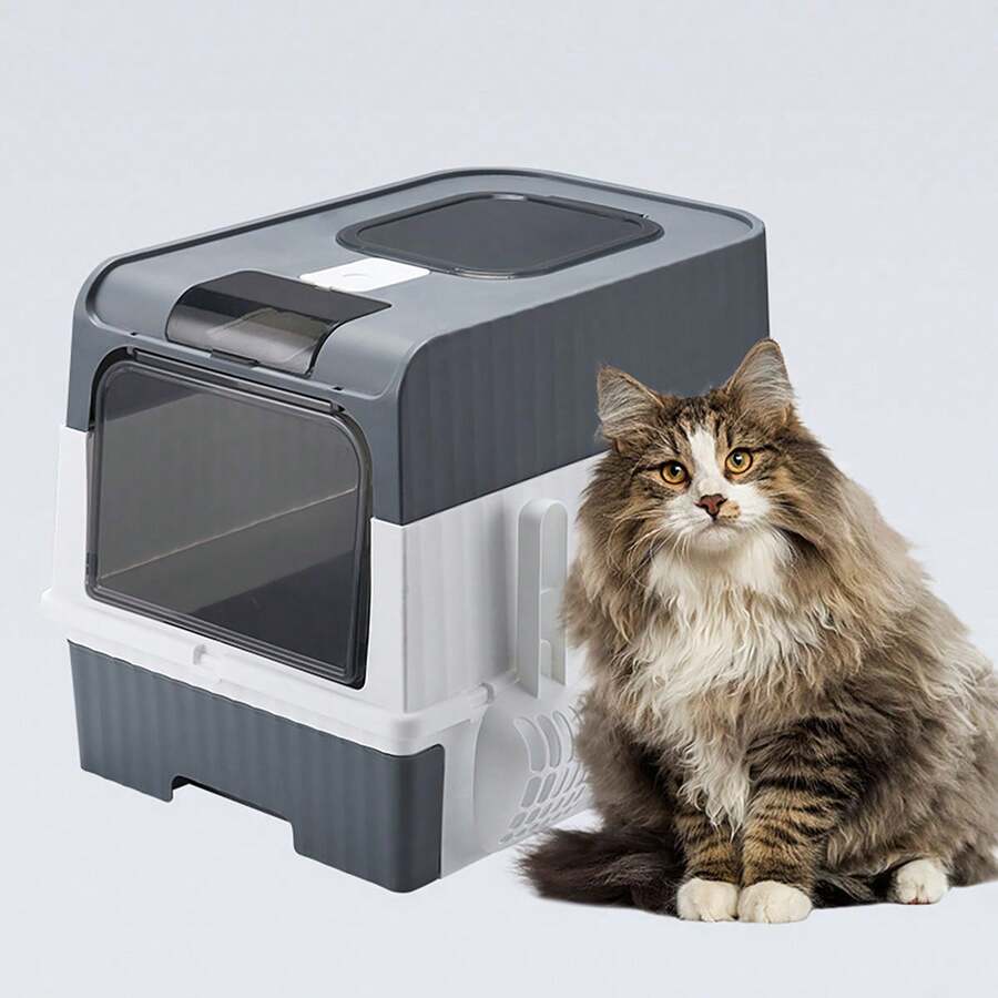 1 pieza Caja de arena para gatos plegable con cajón cerrado, fácil de limpiar - Multicolor - Ver 1