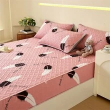 A Printed Quilted Waterproof Fitted Sheet With Clip, Stain Resistant Bed Cover, Waterproof Mattress Protective Cover, Fitted Sheet - Feather - View 5