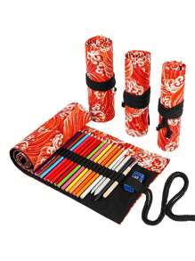 1支/2支装素描铅笔套装，彩色大容量收纳铅笔盒，带橡皮擦，多功能多款式化妆刷笔收纳笔袋，带系带大容量收纳袋，适用于办公旅行，返校季，铅笔袋，书包，文具 - 黑色 - 查看 28