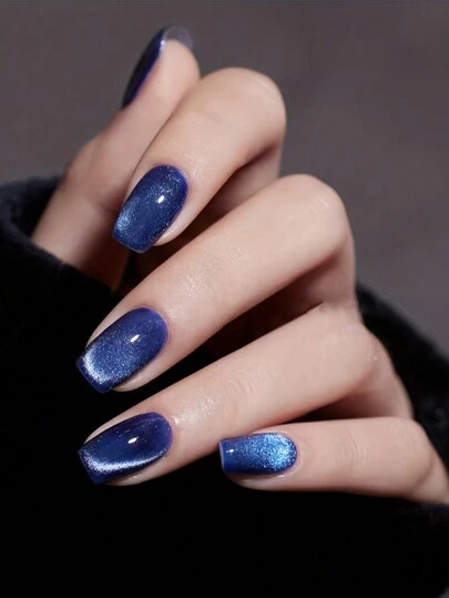 24 片方形亮面猫眼按压假指甲，闪亮猫眼设计假指甲，适合女性秋季派对、休闲、日常生活使用指甲装饰指甲用品指甲