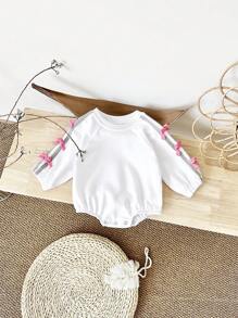 Pelele de manga larga con lazo lindo para bebé recién nacido niña, primavera y otoño - Blanco - Ver 3