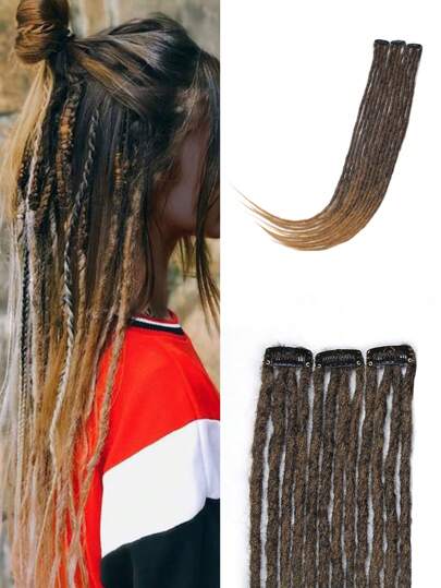 3 piezas de extensiones sintéticas de dreadlocks con clip, 12 trenzas suaves de 24 pulgadas, extensiones de dread de 0,6 cm hechas a mano con ganchillo