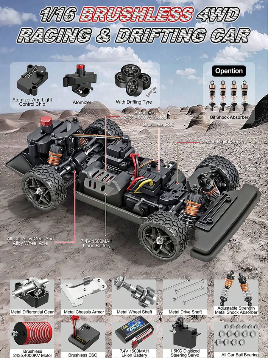WLtoys 118 52KM/H 4WD RC Car With LED Remote Control Cars High Speed
