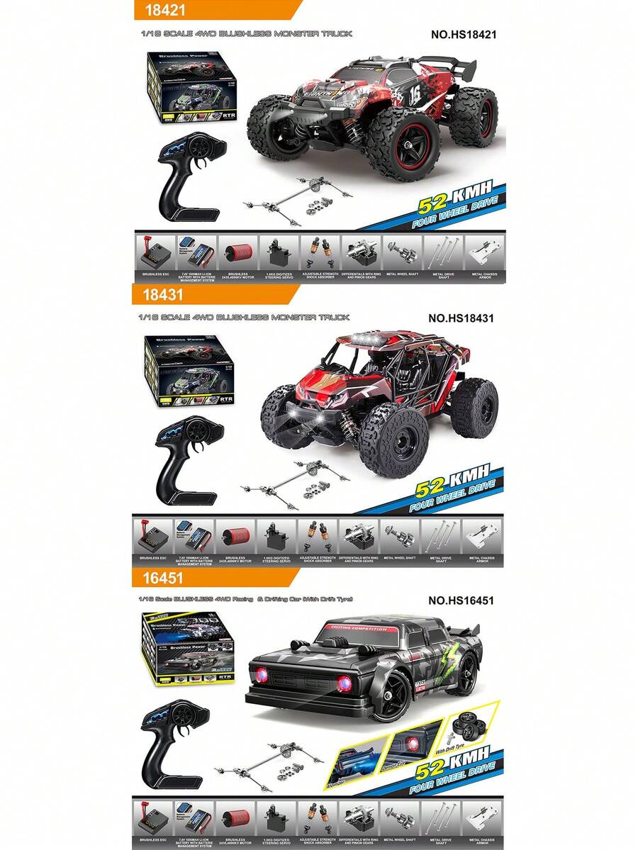 WLtoys 118 52KM/H 4WD RC Car With LED Remote Control Cars High Speed