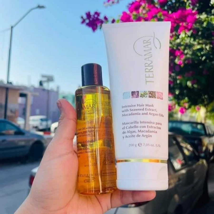 Terramar paquete set de 5 óleo argan 3 en 1 + 5 mascarillas reparadora de macadamia - Amarillo - Ver 1