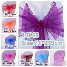 10pcs Organza Chair Sashes, Black Butterfly Chair Back Decorations, 18cm Wide X 275cm Long, For Wedding, Saudi National Day Party, Christmas Events And Celebrations, DIY Chair Decor