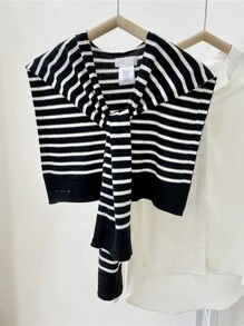 女士条纹针织混纺披肩，1 件装，兼具防晒和装饰功能，适合时尚经典场合，户外防晒、度假旅行必备。 - 彩色 - 查看 11