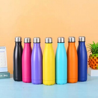17oz Minimalist Cola Bottle Shaped Stainless Steel Vacuum Insulated Tumbler Cup, Big Capacity Outdoor Sports Water Bottle, Creative Gift, Summer Sports Water Cup
