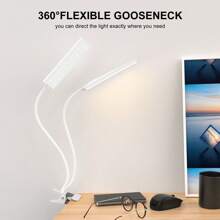 LED Table Lamp With Eye Care LED Light And Metal Clip,11 Level Brightness,3 Color Modes,USB Port Powered 5W Flexible Gooseneck Reading Light, Suitable For Home And Office (5W, Black And White) - LAM10B-白色-美國 - 查看 2