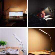 LED Table Lamp With Eye Care LED Light And Metal Clip,11 Level Brightness,3 Color Modes,USB Port Powered 5W Flexible Gooseneck Reading Light, Suitable For Home And Office (5W, Black And White) - LAM10B-白色-美國 - 查看 7