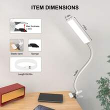 LED Table Lamp With Eye Care LED Light And Metal Clip,11 Level Brightness,3 Color Modes,USB Port Powered 5W Flexible Gooseneck Reading Light, Suitable For Home And Office (5W, Black And White) - LAM10B-白色-美國 - 查看 3
