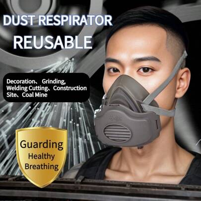 1 件装工业喷漆喷涂呼吸器工作防护防尘面罩半脸橡胶可重复使用呼吸器带 KN95 过滤器（非医用）