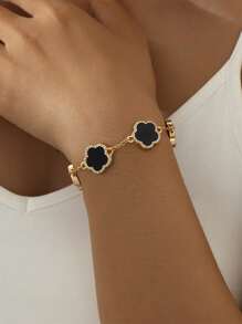 1pc Elegant Lucky Clover Women's Bracelet, Wedding/Party Gift - Black - View 1