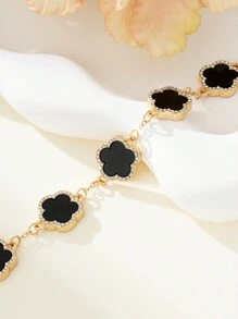 1pc Elegant Lucky Clover Women's Bracelet, Wedding/Party Gift - Black - View 2