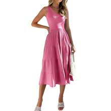 BZB Womens Sleeveless One Shoulder Knit Dress Elegant Smocked Ruffle Tiered Long Party Midi Sweater Dresses - 粉色 - 查看 2