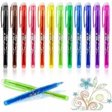 12Pcs/Set Color 0.7mm Multicolor Ink Gel Pen Erasable Refill Rod Set Erasable Pen Washable Handle School Writing Stationery Gel Ink Pen - 12 Sticks - View 1