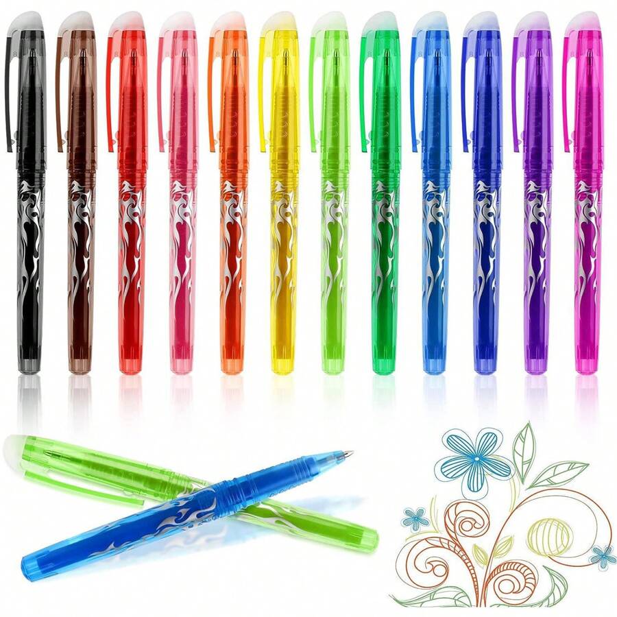 12Pcs/Set Color 0.7mm Multicolor Ink Gel Pen Erasable Refill Rod Set Erasable Pen Washable Handle School Writing Stationery Gel Ink Pen - 12 Sticks - View 1