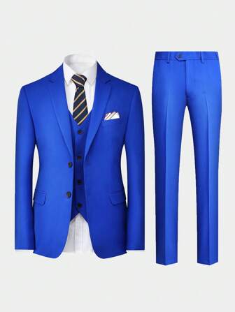 CLOUDSTYLE Men's Spring And Autumn Solid Color Turn-Down Collar Long Sleeve Jacket Vest And Pants Suit, Business Travel Formal Dress