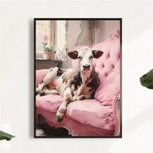 1入組不帶框的粉色牛頭帆布海報 - 創意藝術的現代復古牆藝術，具有獨特的繪畫 - 完美的禮物適用於卧室、辦公室、客廳和宿舍牆壁裝飾 - 彩色 - 查看 2