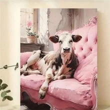 1入組不帶框的粉色牛頭帆布海報 - 創意藝術的現代復古牆藝術，具有獨特的繪畫 - 完美的禮物適用於卧室、辦公室、客廳和宿舍牆壁裝飾 - 彩色 - 查看 1