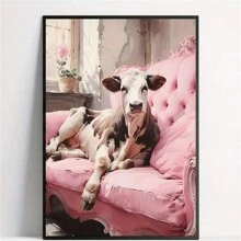 1入組不帶框的粉色牛頭帆布海報 - 創意藝術的現代復古牆藝術，具有獨特的繪畫 - 完美的禮物適用於卧室、辦公室、客廳和宿舍牆壁裝飾 - 彩色 - 查看 5