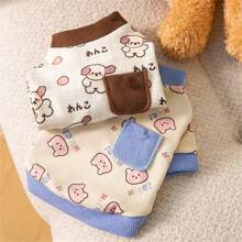 1 pezzo Felpa con cappuccio alla moda per animali Domestici Terrier con graziose fantasie a disegni animati, tasche a costine e maniche a due toni
