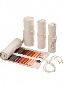 1支/2支装素描铅笔套装，彩色大容量收纳铅笔盒，带橡皮擦，多功能多款式化妆刷笔收纳笔袋，带系带大容量收纳袋，适用于办公旅行，返校季，铅笔袋，书包，文具 - 黑色 - 查看 5