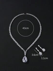 3件組極簡風CZ項鍊耳環套組－水滴碎裂效果，婚禮與派對新娘珠寶 - 華麗首飾套裝 - 查看 8