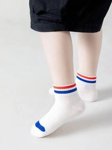 9 Pairs [Mixed Colors] Boys And Girls White Red Stripes Blue Stripes Summer Mesh Thin Girls Socks Stripes Boys Spring And Summer Mesh Sports Socks Black And White Two Stripes Cute Girls Student Socks Spring And Autumn Thin Socks Summer New Street Neutral Style Vitality Cute Baby And Girls Popular Artistic Style Short Socks Elementary And Middle School Students Children's Socks School Season Short Socks - Multicolor - View 3