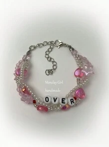 1入組甜美時尚金屬和亞克力多色星星和心形串珠手鍊，可刻字，適合送給女孩的生日或派對禮物 - 彩色 - 查看 1