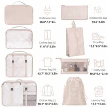 8pcs Travel Packing Cubes Set,Travel Portable Clothes Storage Bags, Compression Storage Shoe Bag, Clothing Underwear Bag, Luggage Packing Organizers,Pack Your Luggage With Ease ,Travel Essential Accessories - 米色 - 查看 2
