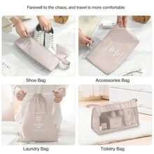 8pcs Travel Packing Cubes Set,Travel Portable Clothes Storage Bags, Compression Storage Shoe Bag, Clothing Underwear Bag, Luggage Packing Organizers,Pack Your Luggage With Ease ,Travel Essential Accessories - 米色 - 查看 5