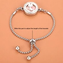 Aromatherapy Bracelet Aromatherapy Diffuser Jewelry Adjustable Chain Crystal Locket Perfume Diffuser Bracelet For Women Men Flower Love Cat Aroma Diffuser Bracelet Bangle - Silver - View 6
