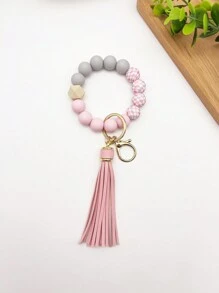 1个波西米亚风印花硅胶珠流苏挂件钥匙扣，可挂在包包上，防丢，是送给朋友、汽车配件、包包挂饰、背包挂件、学生礼物的理想之选。可爱哥特风Y2K风格挂绳，带证件夹，是圣诞节送给老师、姐妹的礼物创意。 - 彩色 - 查看 5