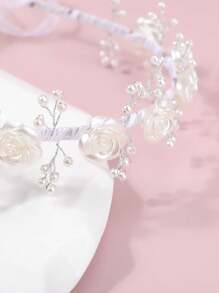 1pc Children's Hair Accessory Multi-Colored Hairband With Flowers, Pearls And Ribbons Cute Floral Headband - Multicolor - View 4