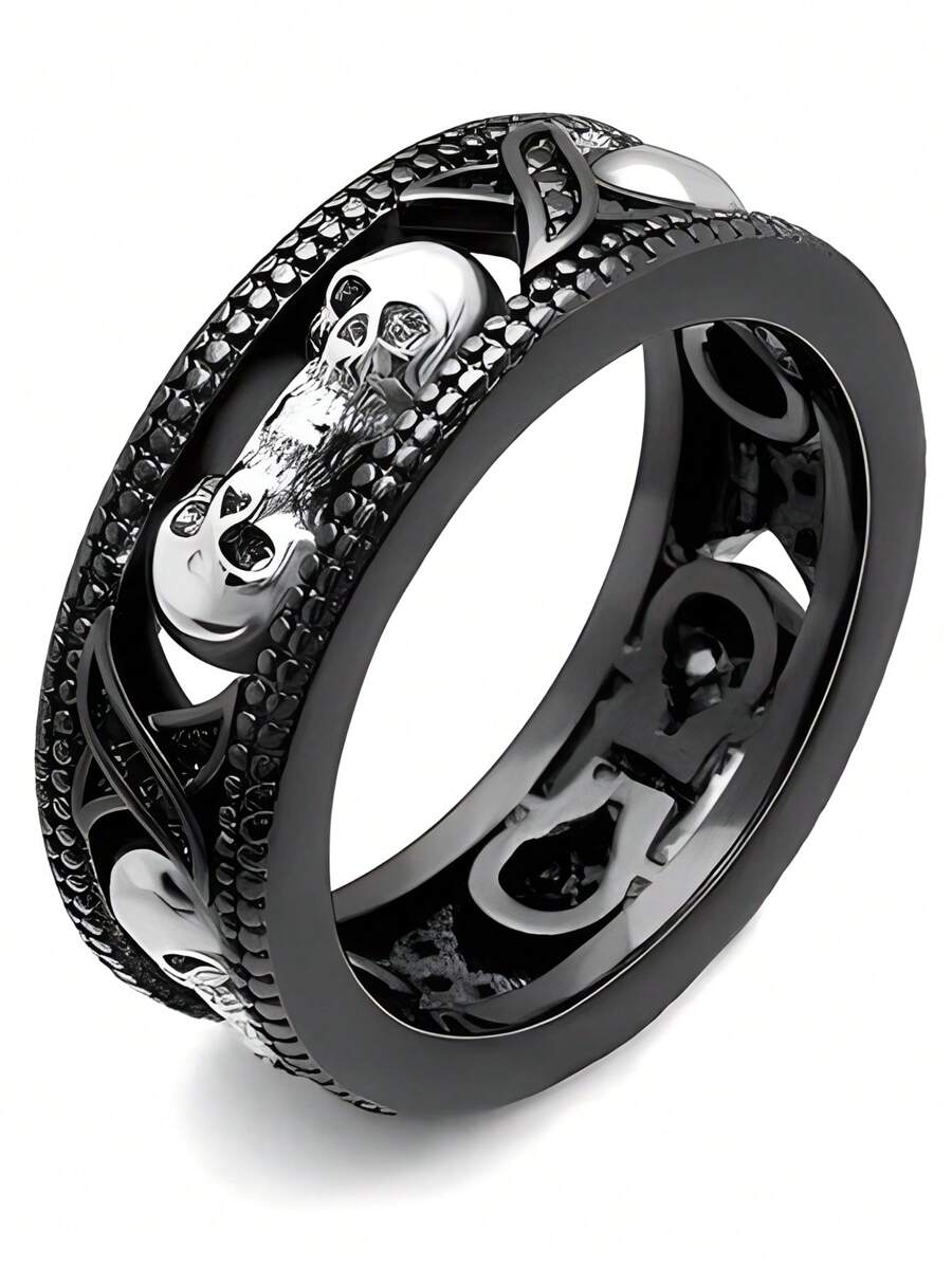 1pc Men's Fashionable Retro Punk Skull Ring, Suitable For Weddings, Engagements, Parties, And Gift Giving - Black - View 1