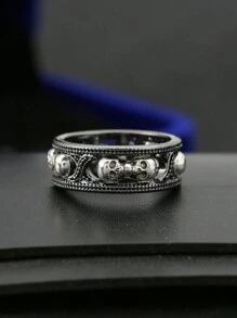 1pc Men's Fashionable Retro Punk Skull Ring, Suitable For Weddings, Engagements, Parties, And Gift Giving - Black - View 3