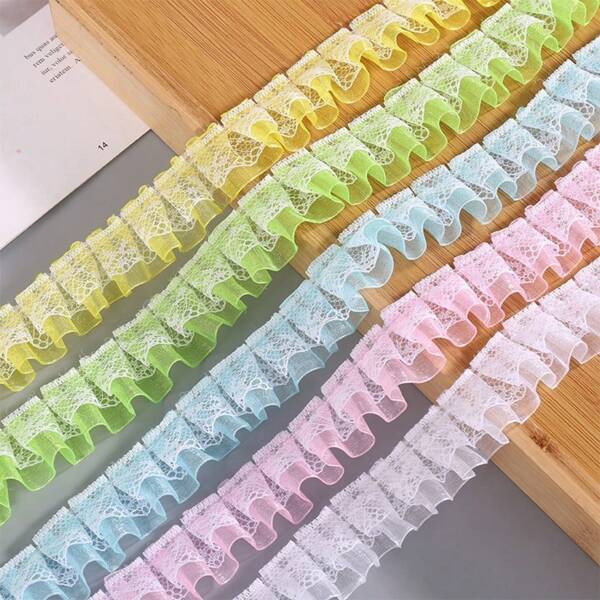 5m Colored Double Layer Pleated Lace Chiffon Lace Trim, 2.5cm Wide Clothing Accessory For DIY, Curtains, Skirts, Etc.