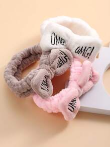 Cute Plush OMG Design Spa Wristband, Absorbent Coral Fleece Waterproof Headband Home Bathroom Decor Fall Decor Back To School - Multicolor - View 12