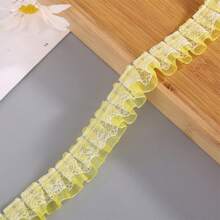 5m Colored Double Layer Pleated Lace Chiffon Lace Trim, 2.5cm Wide Clothing Accessory For DIY, Curtains, Skirts, Etc.