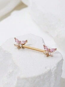 1 pièce Broche de mamelon en acier inoxydable avec zircone rose et libellule, bijoux corporels sexy pour femmes en été