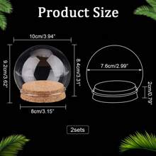 2 Sets Round Glass Display Dome Mini Glass Cloche Dome Clear Glass Plant Terrarium Decor With Cork Base 3.94" In Diameter Jar Cloche For Flower Aquarium Christmas Party Office Home Decor