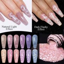 7毫升反光闪粉橡胶底油指甲油，香槟色闪粉橡胶底油，夏季美甲，半永久可卸凝胶指甲油，UV/LED凝胶指甲油，美甲用品，DIY美甲沙龙居家美甲，女士礼物 - 香檳色 - 查看 8